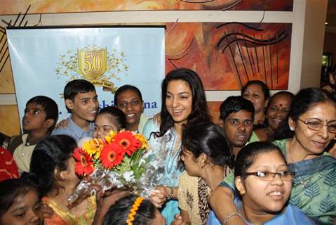 Juhi Chawala at the  Special screening of the Ramayana - The Epic for intellectually impaired children at Roxcy Cinema , Mumbai