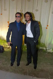 Ritesh Deshmukh and Gulshan Grover at Vivek Oberoi's wedding reception at ITC Grand Maratha