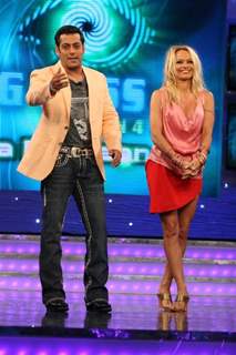 Salman Khan and Pamela Anderson on the sets of Bigg Boss 4 House