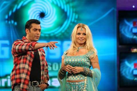 Salman Khan and Pamela Anderson on the sets of Bigg Boss 4 House