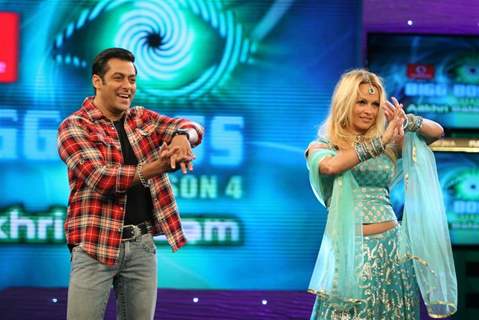 Salman Khan and Pamela Anderson on the sets of Bigg Boss 4 House