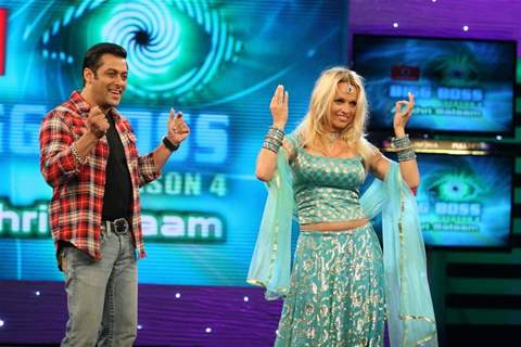 Salman Khan and Pamela Anderson on the sets of Bigg Boss 4 House