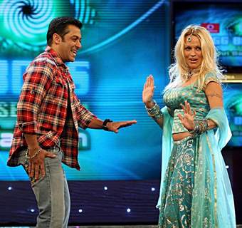 Salman Khan and Pamela Anderson on the sets of Bigg Boss 4 House