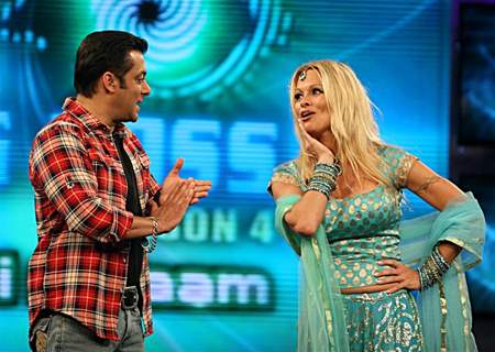 Salman Khan and Pamela Anderson on the sets of Bigg Boss 4 House