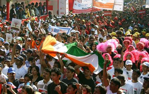 Participants during the Delhi Half Marathon, in New Delhi