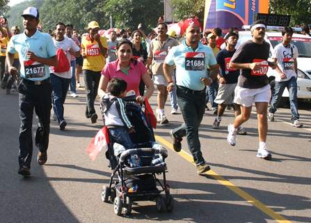 Participants during the Delhi Half Marathon, in New Delhi