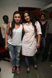 Rani and Vidya Balan promote their film No One Killed Jessica on Fever 104 FM at Saki Naka, Mumbai