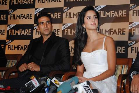 Katrina Kaif and Akshay Kumar unveil Special Anniversay Issue 2010 of Filmfare Magazine at Enigma in Hotel JW Marriott in Juhu, Mumbai