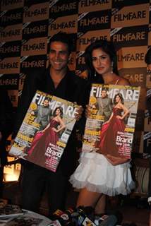 Katrina Kaif and Akshay Kumar unveil Special Anniversay Issue 2010 of Filmfare Magazine at Enigma in Hotel JW Marriott in Juhu, Mumbai