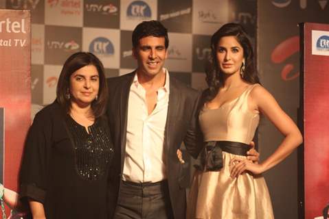 Akshay, Farah and Katrina at Launch of the 'Tees Maar Khan' Official Game at Novotel, Juhu, Mumbai