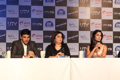 Akshay, Farah and Katrina at Launch of the 'Tees Maar Khan' Official Game at Novotel, Juhu, Mumbai