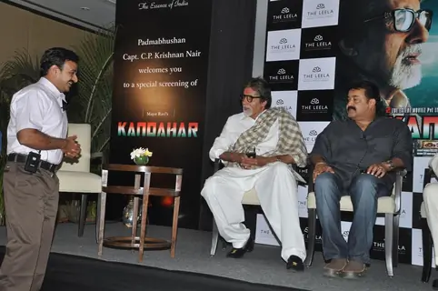 Amitabh Bachchan and Mohanlal at the press meet of Kandahar hosted by the Leela Hotels