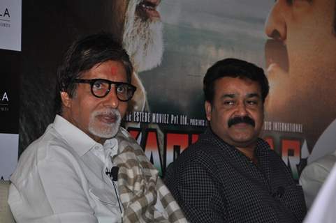 Amitabh Bachchan and Mohanlal at the press meet of Kandahar hosted by the Leela Hotels