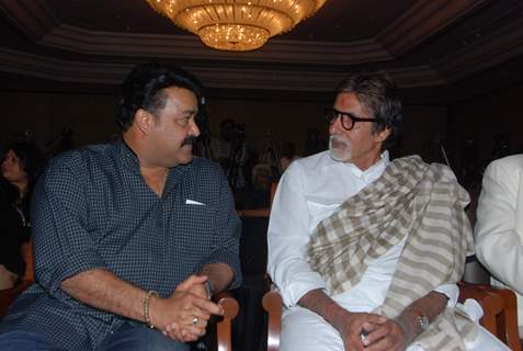 Big B and Mohanlal at Kandahar press meet hosted by Leela Hotels. .