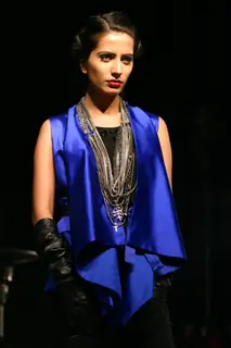 A model showcasing collection by Rajesh Pratap Singh at the National Handloom Expo,in New Delhi on Tuesday. .