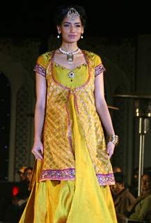 A model showcasing collection by Maghna Rai Medhi at the National Handloom Expo,in New Delhi on Tuesday. .