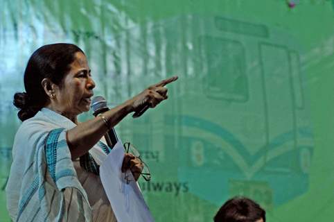 Railway minister Mamata Banerjee adresses the media during a foundation stone laying function to confer the status of 17th Indipendent Zonal Railway in Kolkata and commencement of work for Joka-BBD Bag metro rail project (phase-1) of Joka ...