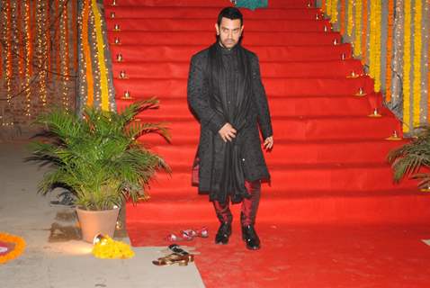 Aamir Khan at nephew Imran Khan's wedding ceremony with Avantika Malik in Pali Hill, Mumbai