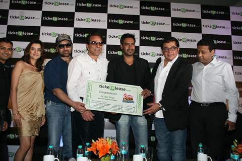 Sunny Deol and Dharmendra launched Ajay Devgan's new online venture ticketplease.com at Hotel JW Marriott in Juhu, Mumbai