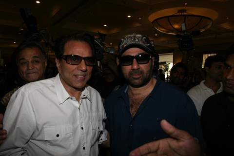 Sunny Deol and Dharmendra launched Ajay Devgan's new online venture ticketplease.com at Hotel JW Marriott in Juhu, Mumbai