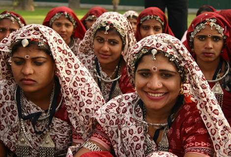 The Tableaux artists who participated in Republic Day Parade at Vice President  M. Hamid Ansari's residence, in New Delhi. .