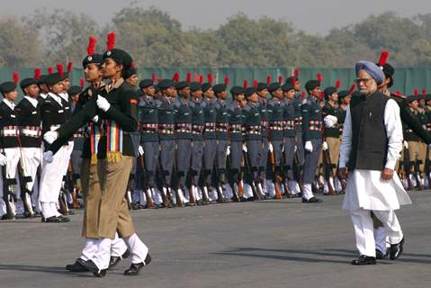 Prime Minister Dr Manmohan Singh with the NCC cadets at ''PM