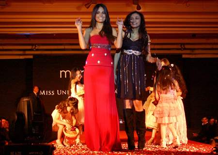 Miss Universe Ximena Navarrette and designer Sanjana Jon at the launch of ladies footwear ''Marie Claire''  in New Delhi on Saturday. .