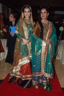 Dia Mirza and Shabana Azmi walking on the ramp for Ritu Kumar fashion show at Taj land's End. .