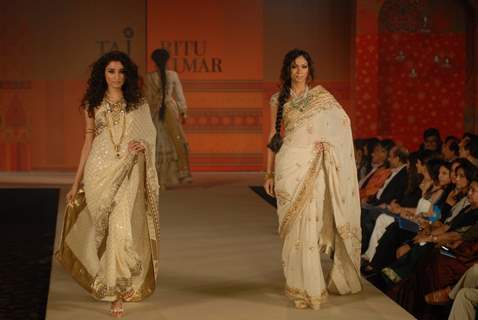 Models walk the ramp for Ritu Kumar fashion show at Taj land's End, Bandra in Mumbai