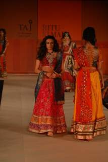 Models walk the ramp for Ritu Kumar fashion show at Taj land's End, Bandra in Mumbai