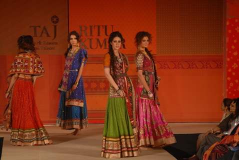 Models walk the ramp for Ritu Kumar fashion show at Taj land's End, Bandra in Mumbai