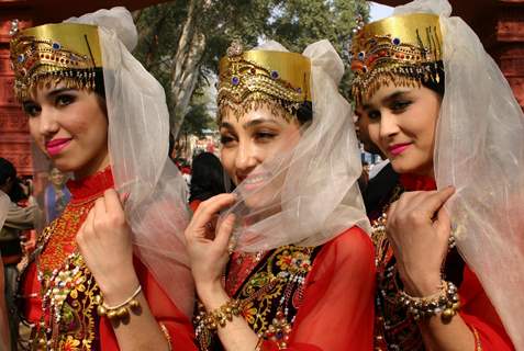 Folk artists at the press perview of Suraj Kund Mela 2011 in Faridabad on Monday 31 Jan 2011. .