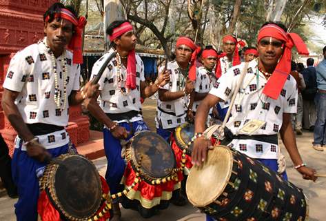 Folk artists at the press perview of Suraj Kund Mela 2011 in Faridabad on Monday 31 Jan 2011. .