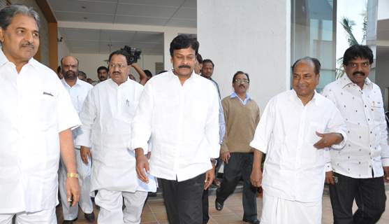 Union Defence minister A.K. Antony along with Andhra Pradesh Congress president D Srinivas met Praja Rajyam Party president K Chiranjeevi at his residence in Hyderabad on Jan 31. .