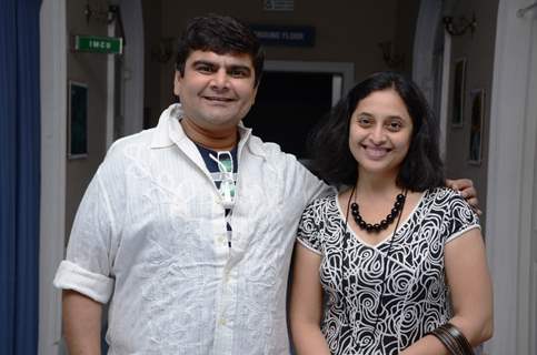 Deven Bhojwani and Kishori Godbole at the launch of Mrs.Tendulkar