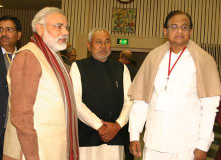 Home Minister P. Chidambaram with the Gujarat CM Narendra Modi and Bihar CM Nitish Kumar at the Chief Ministers  Conference, in New Delhi on Tuesday 1 Feb 2011. .