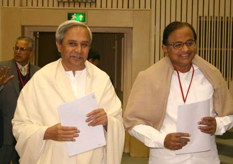 Home Minister P. Chidambaram with Orissa CM Naveen Patnaik at the Chief Ministers  Conference, in New Delhi on Tuesday 1 Feb 2011. .