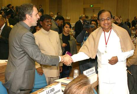 Home Minister P. Chidambaram with J&K CM Omar Abdullah at the Chief Ministers  Conference, in New Delhi on Tuesday 1 Feb 2011. .