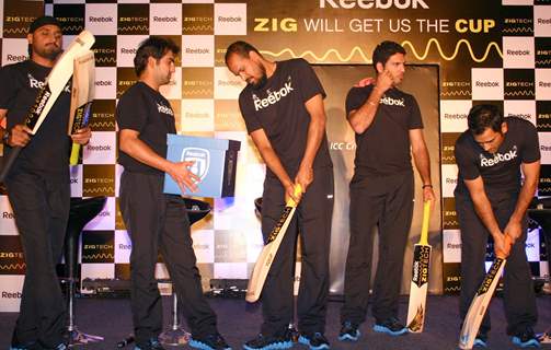 Cricketers Harbhajan Singh, Yusuf Pathan, Gautam Gambhir, Yuvraj Singh and M S Dhoni at a promotional event in New Delhi on Wed 2 Feb 2011. .