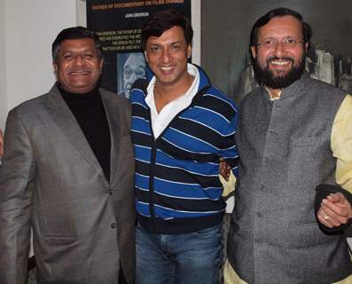 Mr Ravi Shankar Prasad, Madhur Bhandarkar and Prakash Javadekar at a special screening of film 'Dil Toh Baccha Hai Ji' in Delhi on 3 Feb 2011. .