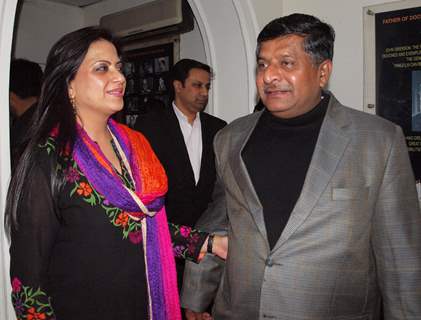 Ms Pratibha Advani and Ravi Shankar Prasad t a special screening of film 'Dil Toh Baccha Hai Ji' in Delhi on 3 Feb 2011. .