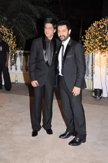 Shah Rukh and Aamir Khan at Imran Khan and Avantika Malik's Wedding Reception Party at Taj Land's End. .