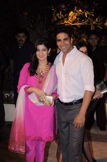 Akshay Kumar with wife Twinkle Khanna at Imran Khan and Avantika Malik's Wedding Reception Party at Taj Land's End. .