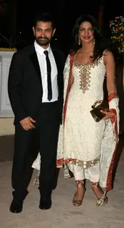 Aamir with Priyanka Chopra at Imran Khan and Avantika Malik's Wedding Reception Party at Taj Land's