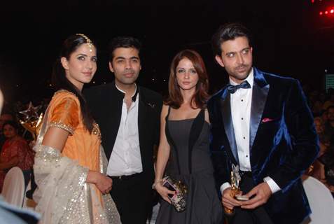 Katrina Kaif, Karan Johar, Suzanne Khan and Hrithik Roshan at Stardust awards 2011 at Bandra. .