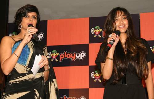 Jiah Khan and Mandira Bedi at the launch of the Playup's live gaming segment, in New Delhi