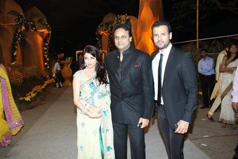 Bhagyashree with her husband and Rohit Roy at Videocons Venuegopal Dhoots Daughter Marriage