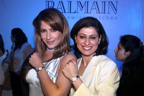 Left to Right anchor Mehr Bhasin cricketer Anjum chopra showcasing a range of Balmain watches. .