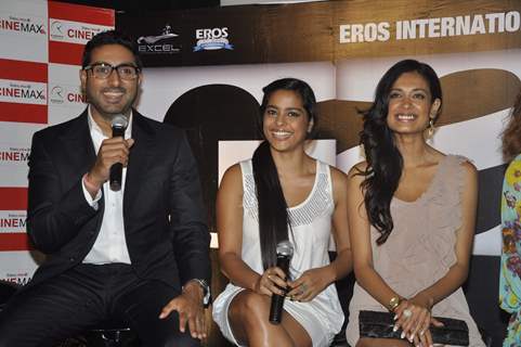 Abhishek Bachchan and Sarah Jane Dias at Game film Press Conference at Cinemax Versova, Mumbai