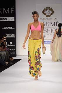 Model on day 1 Lakme Fashion Week for designer Parvesh and Jai. .